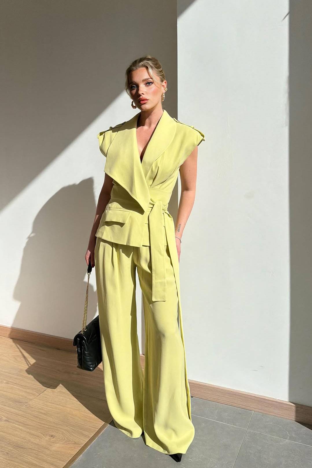 Asymmetric Vest And Wide-leg Pants Set