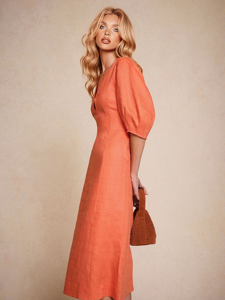 Elegantes A-Linien-Midikleid mit Puffärmeln