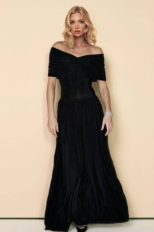 Off-shoulder Tulle Splicing Maxi Dress