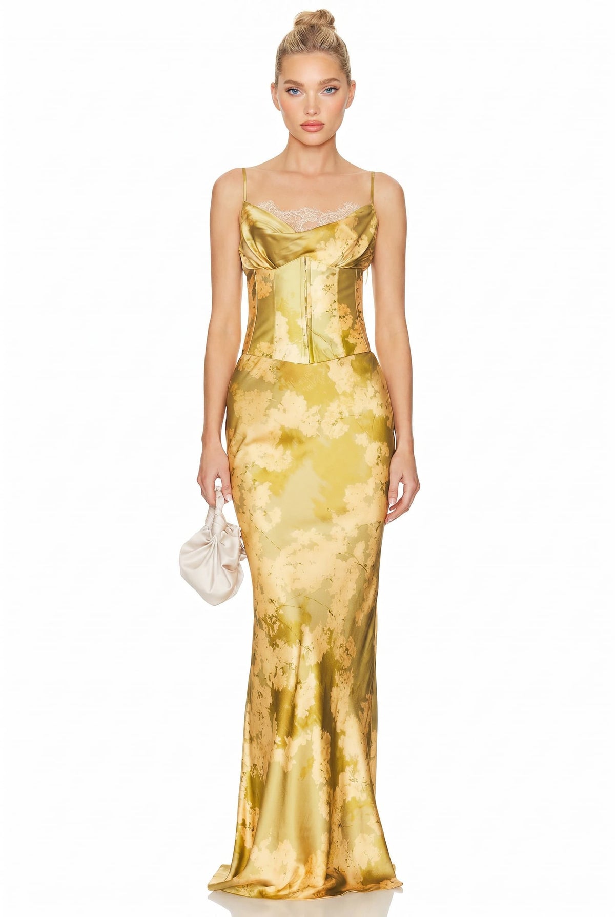 Maxikleid mit Trägern, Print und Spitzeinsatz