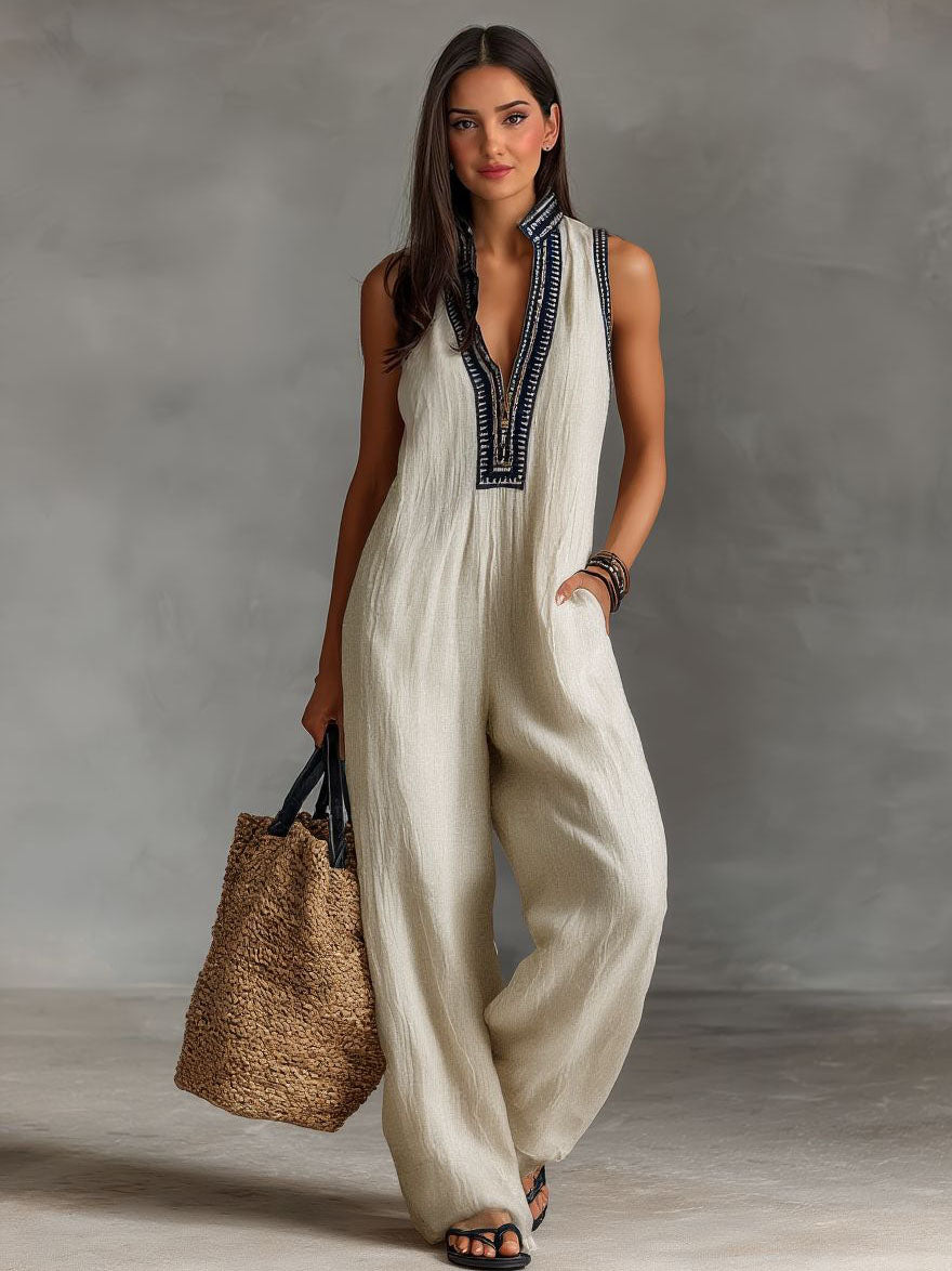 Lässiger ärmelloser Jumpsuit mit Colorblocking