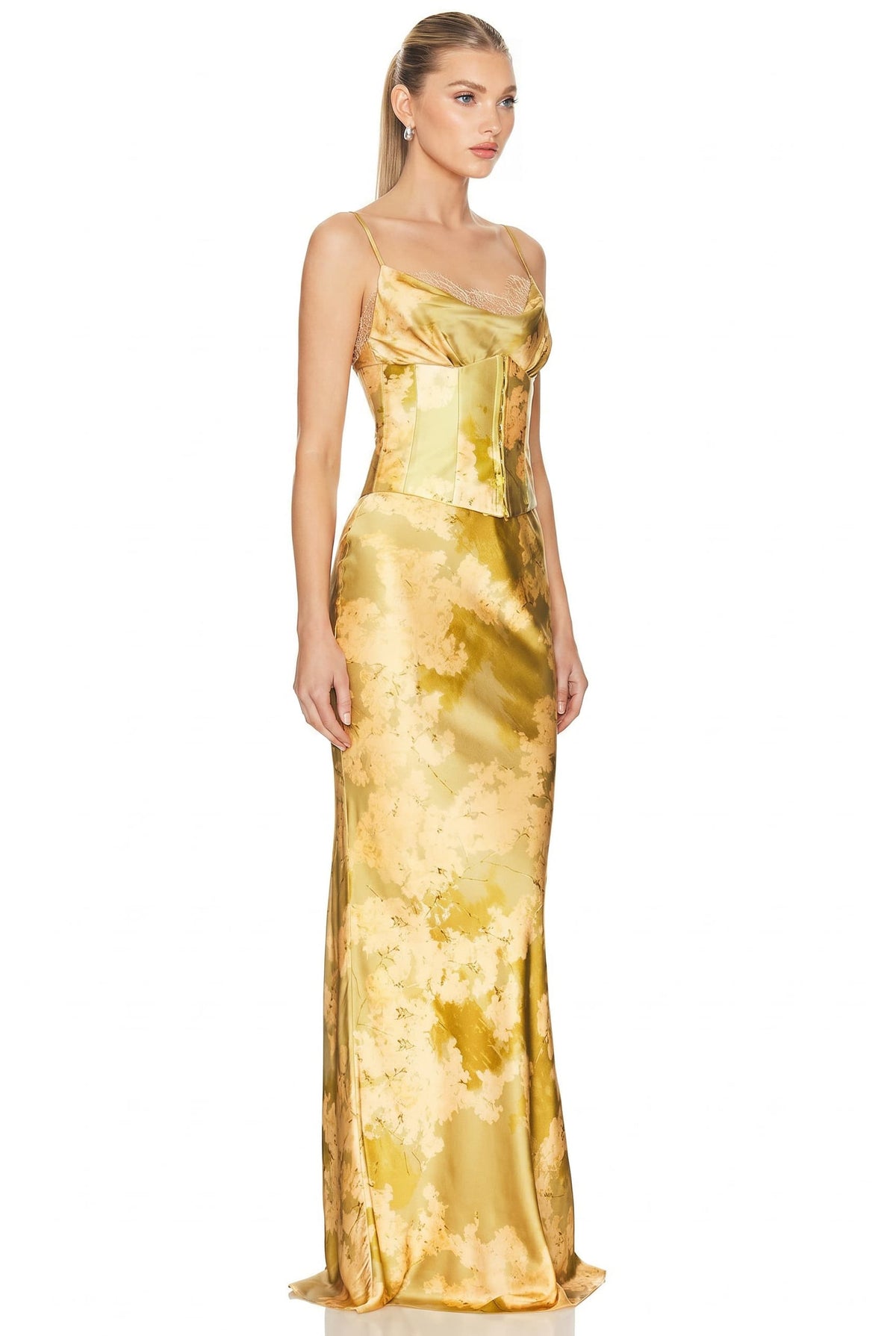 Maxikleid mit Trägern, Print und Spitzeinsatz