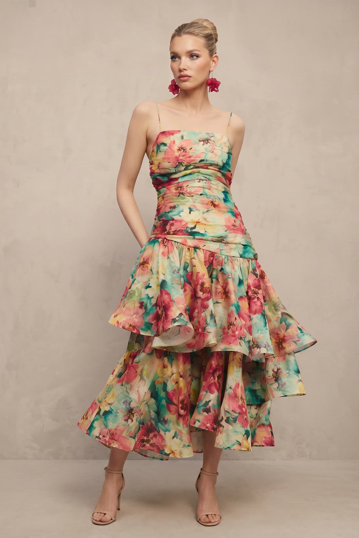 Maxikleid mit Blumenmuster in Slip-Optik