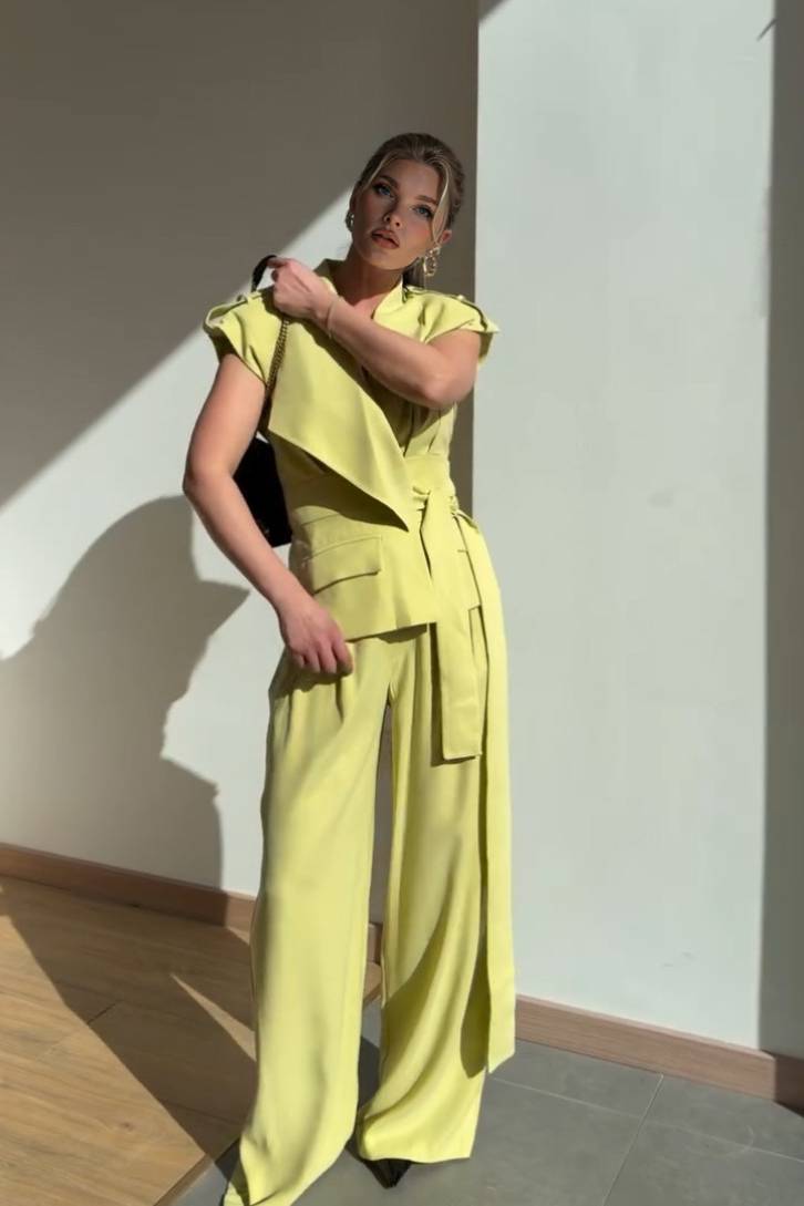 Asymmetric Vest And Wide-leg Pants Set