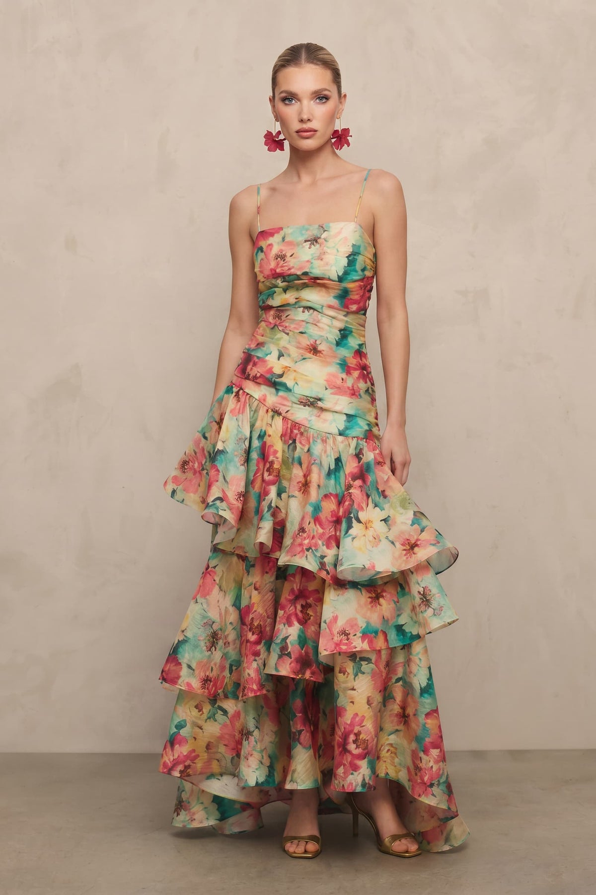 Maxikleid mit Blumenmuster in Slip-Optik