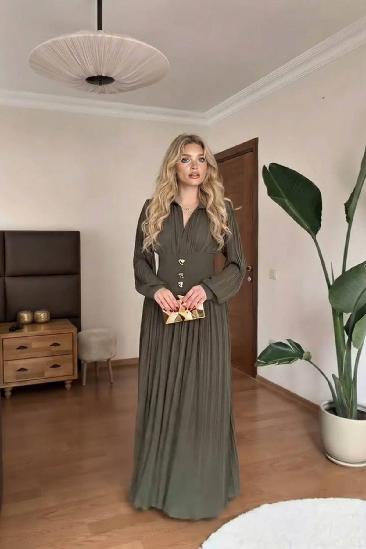 High-Waist Pleated Maxi Dress