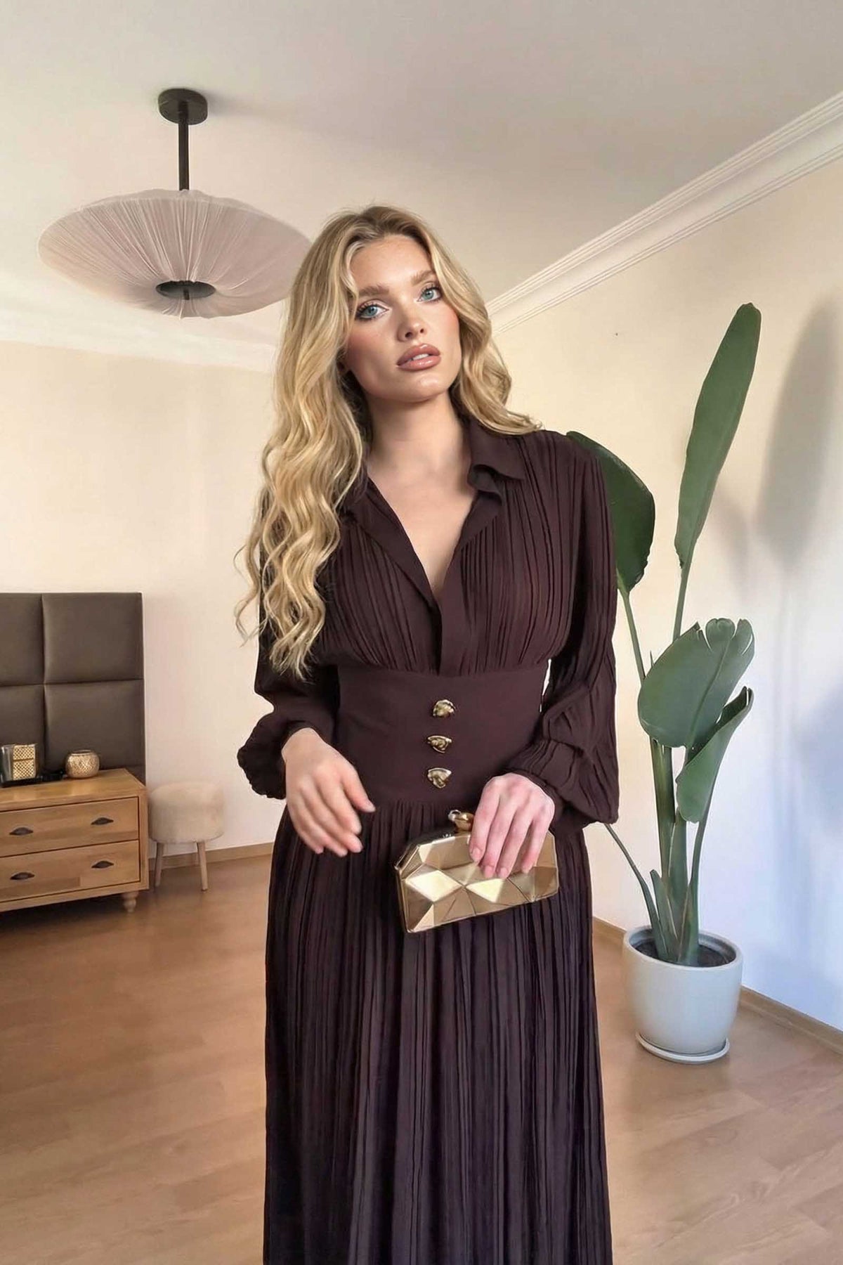 High-Waist Pleated Maxi Dress