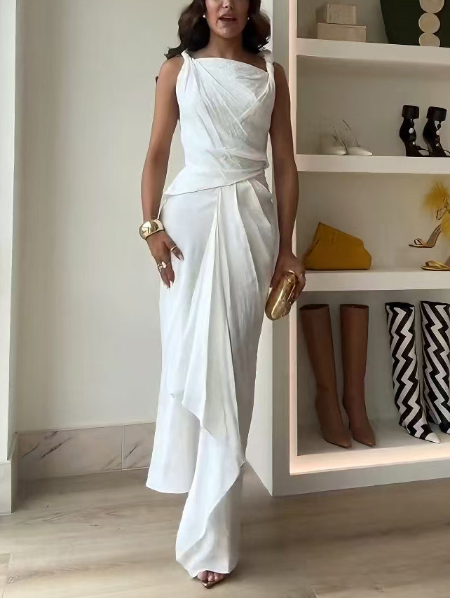 Elegant Relaxed Draped Pleated Maxi Dress