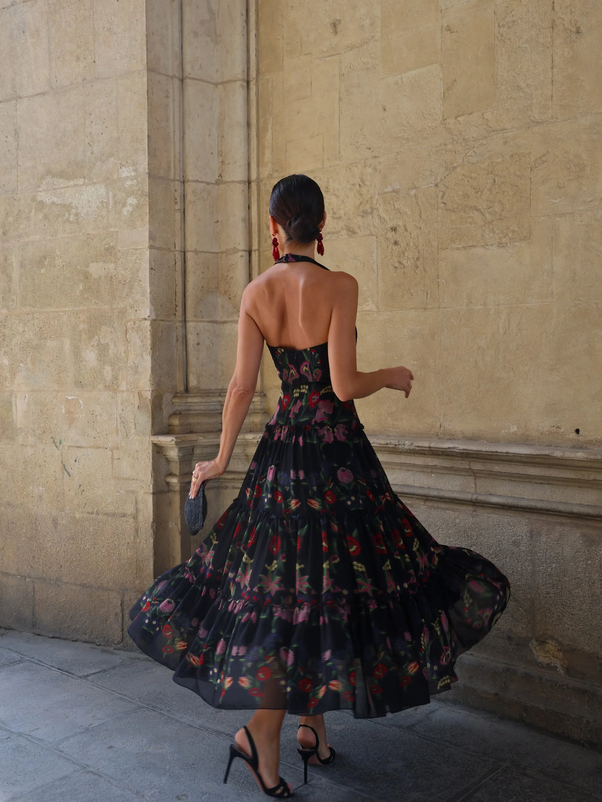 Floral Print Halter Maxi Tiered Dress and Matching Jacket Two Piece Set