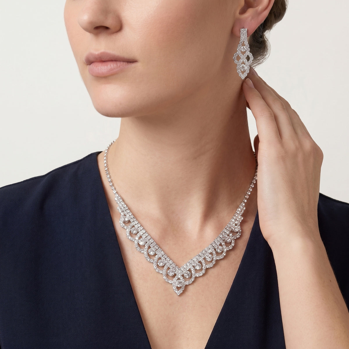 Fashion Jewelry Set Full Of Diamond Claw Chain Bridal Necklace Earrings Bracelet Jewelry