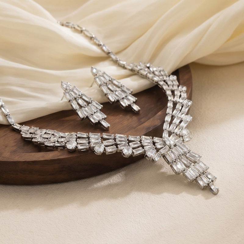 New Fashion Hot Shiny Charming Zircon Bride Wedding Necklace Earrings Set