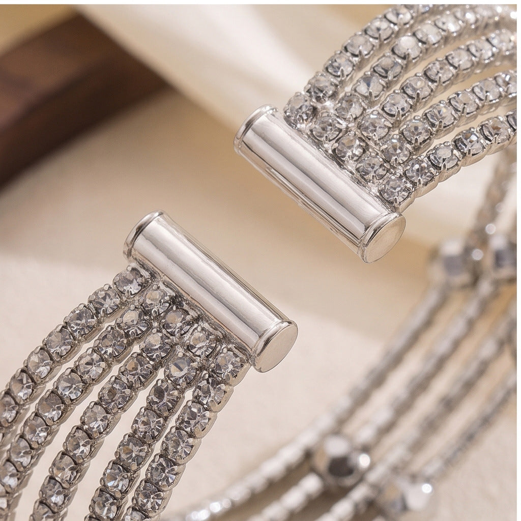 Cross-border Heavy-duty Wide-style Zircon Bracelet—sparkling Zircon Embellishments To Complement Evening Gowns.