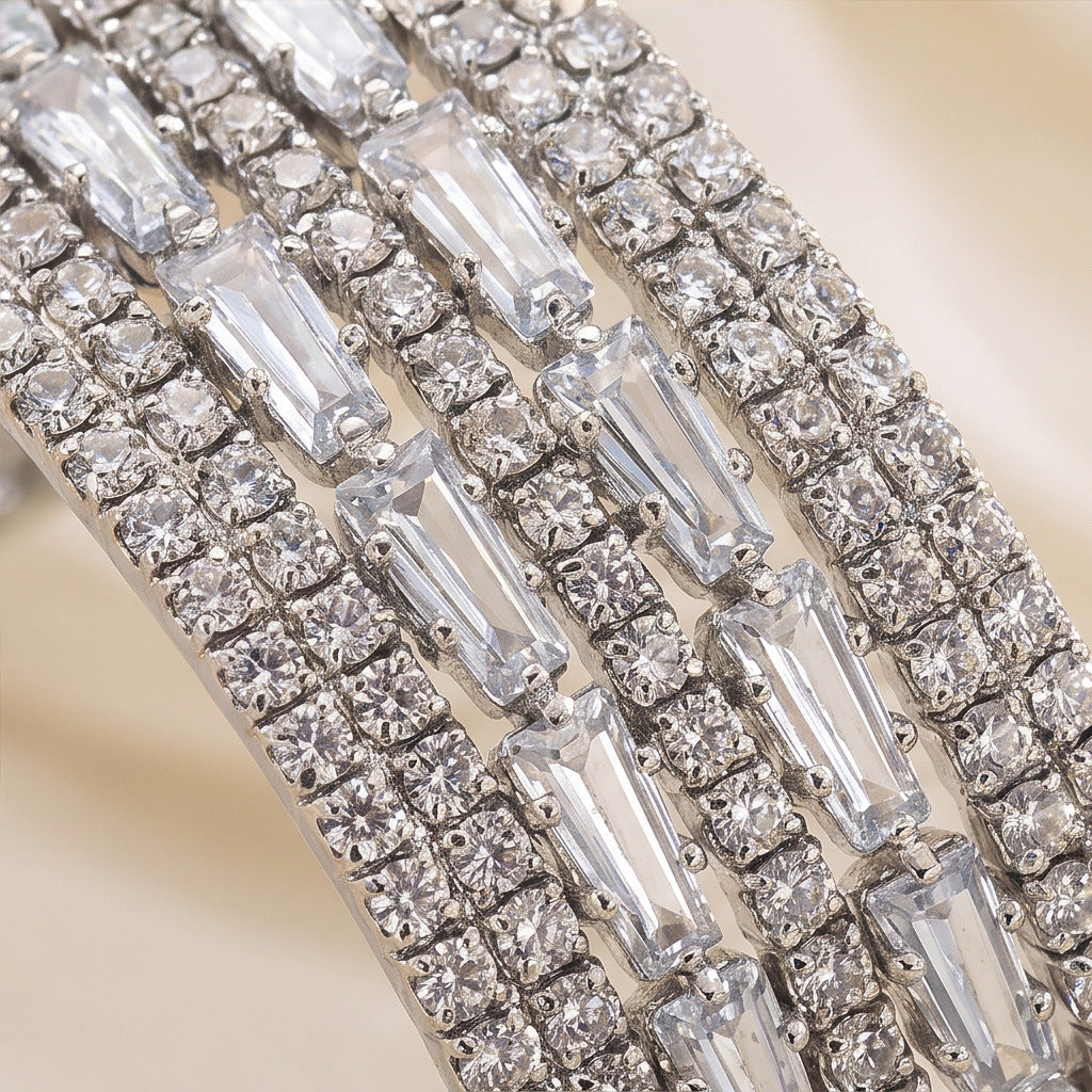 Cross-border Heavy-duty Wide-style Zircon Bracelet—sparkling Zircon Embellishments To Complement Evening Gowns.