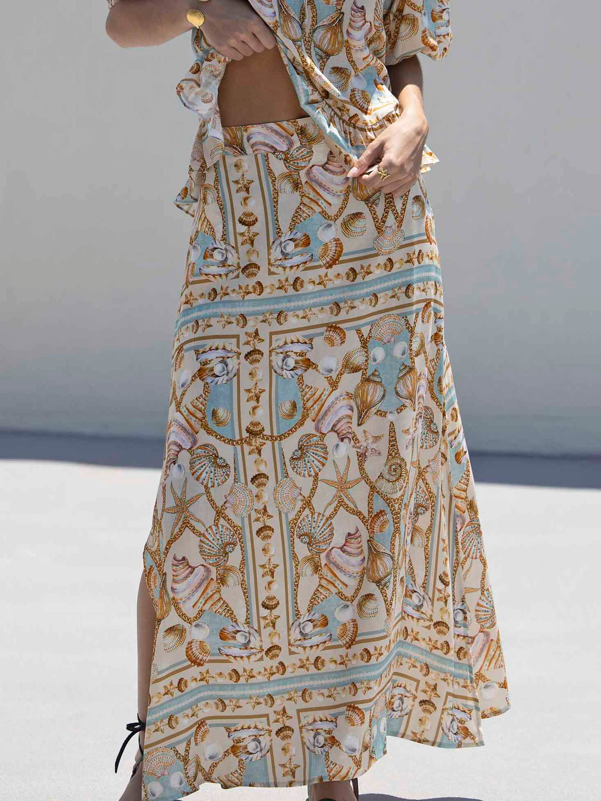 Exquisite Ocean Treasure Print Slit Skirt