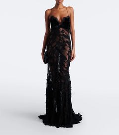 Black Lace Cami Maxi Dress with V-Neckline and Sheer Overlay [erp-image:bde1e9e6bb7ccd8f4cd0aab2]