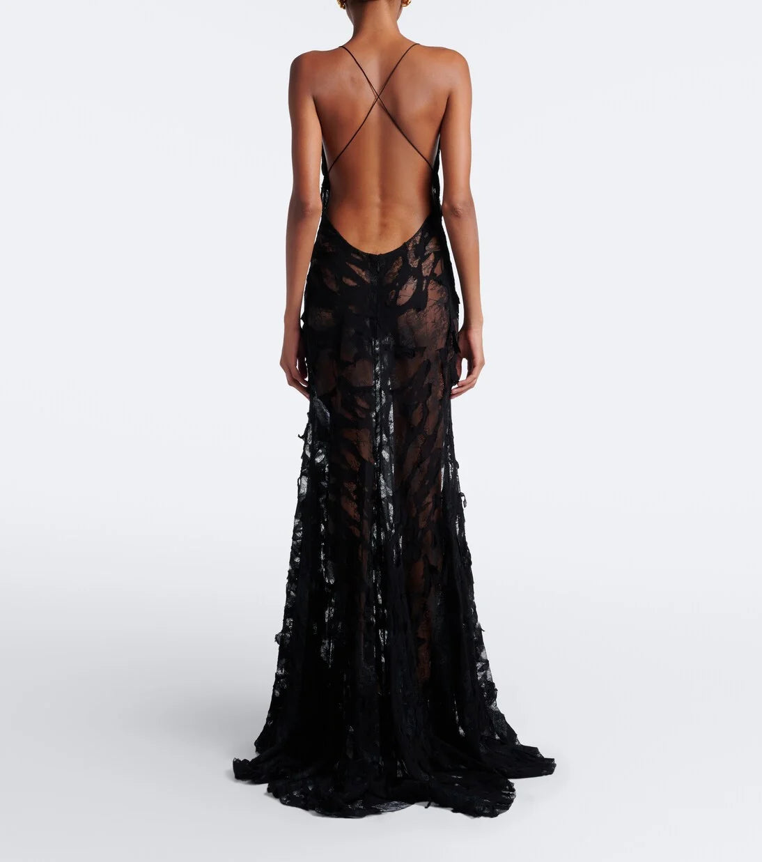 Black Lace Cami Maxi Dress with V-Neckline and Sheer Overlay [erp-image:ea30cd2a1286d17cf9bf4787]