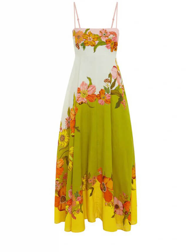 Robe midi à bretelles, à imprimé sophistiqué, moderne et original