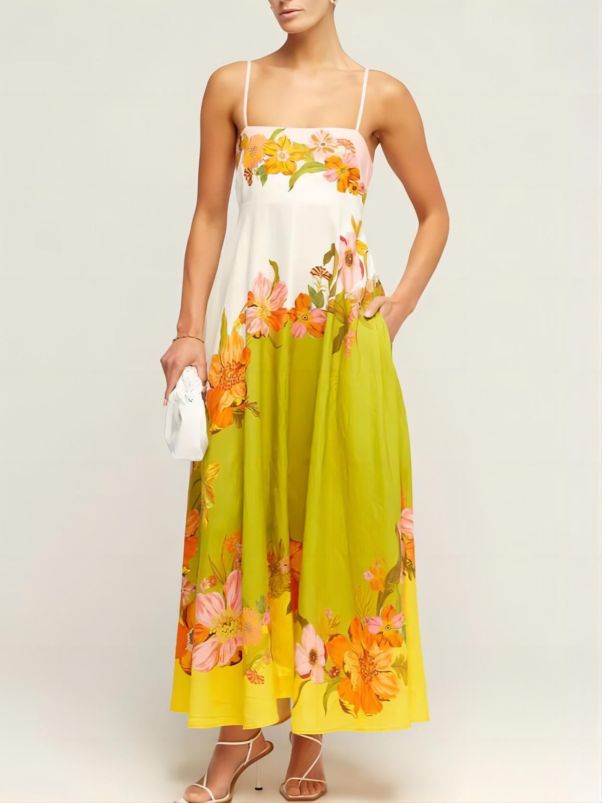 Robe midi à bretelles, à imprimé sophistiqué, moderne et original