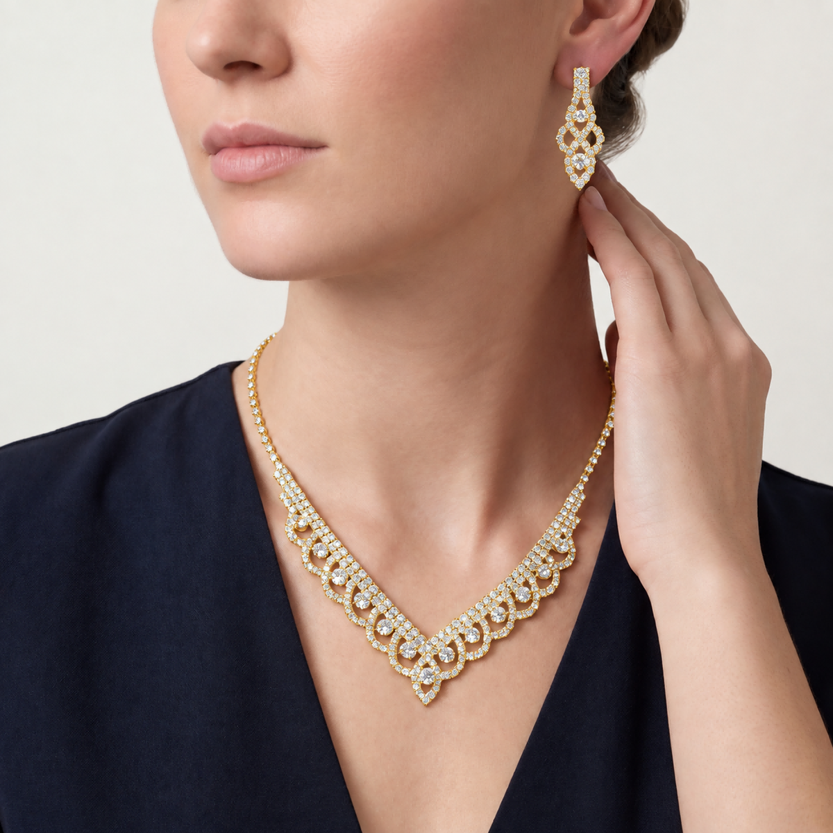 Fashion Jewelry Set Full Of Diamond Claw Chain Bridal Necklace Earrings Bracelet Jewelry