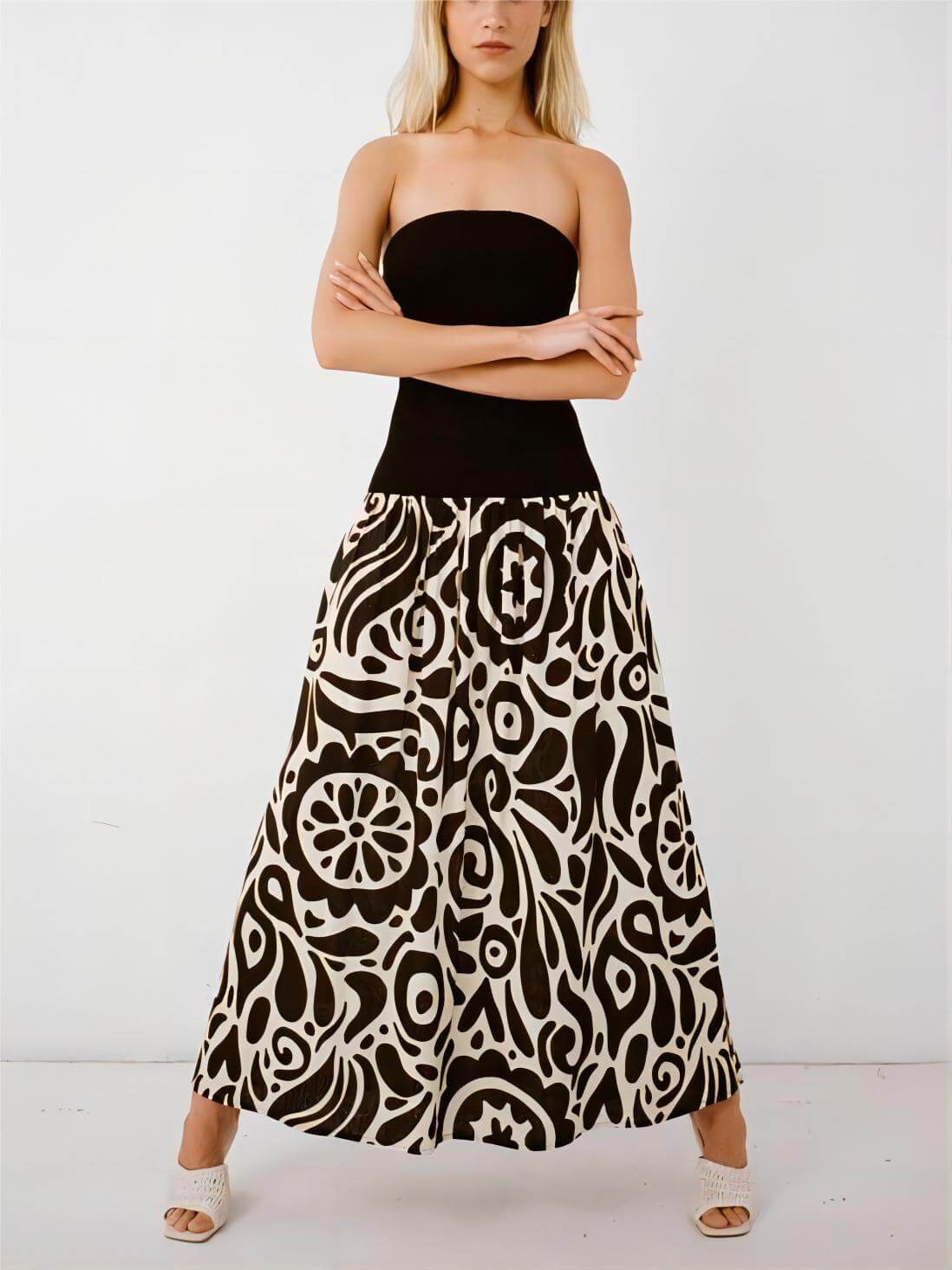 Robe midi bustier à imprimé floral, tendance