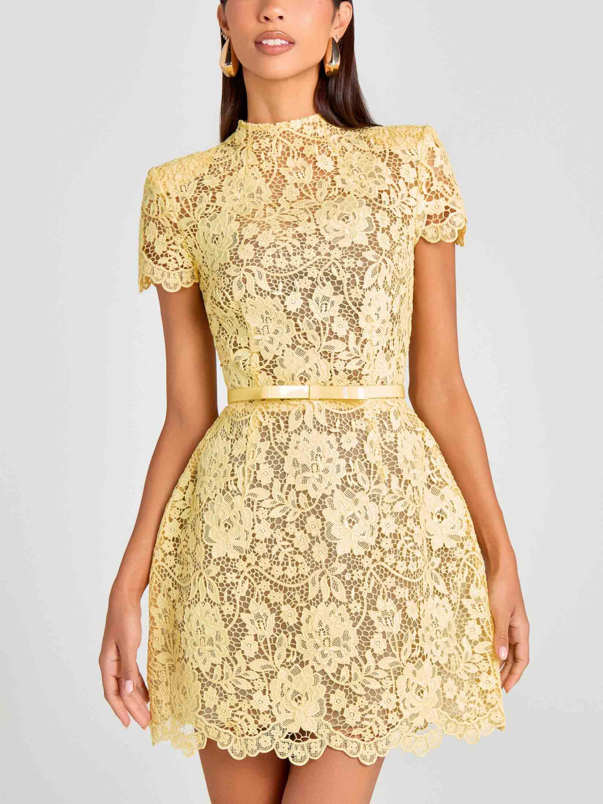 Elegant Short Sleeve Floral Lace Mini Dress