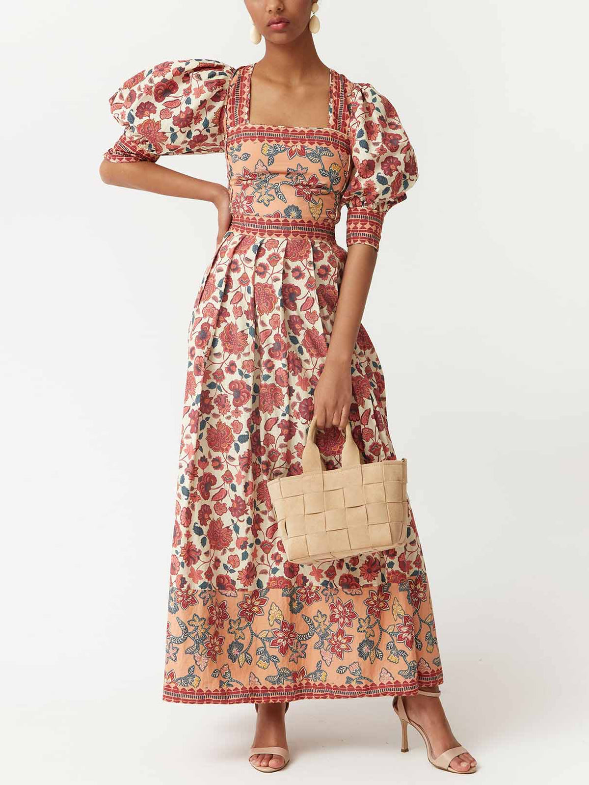Saia comprida retro de estilo étnico com estampado floral