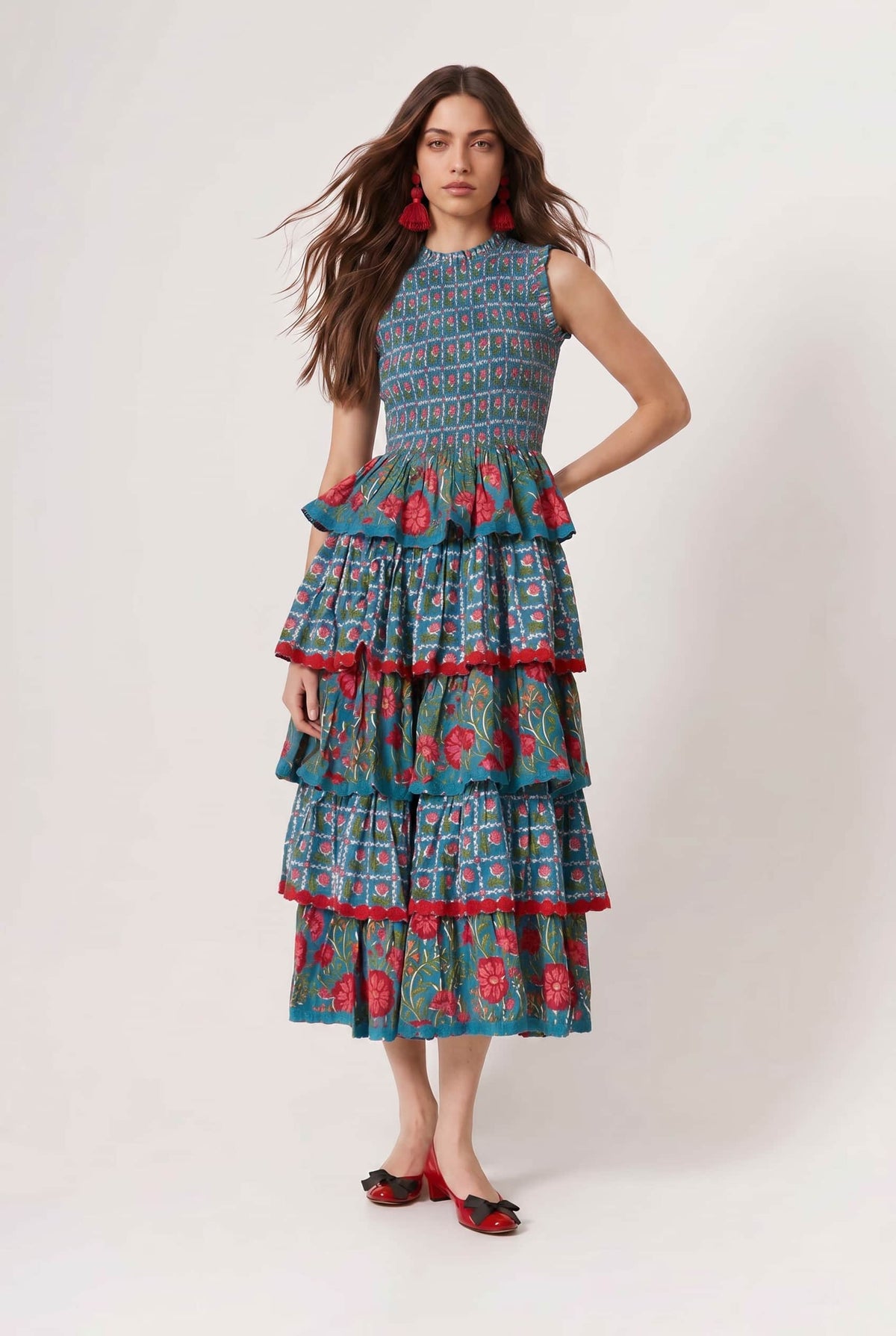 Plissiertes Maxikleid mit Print
