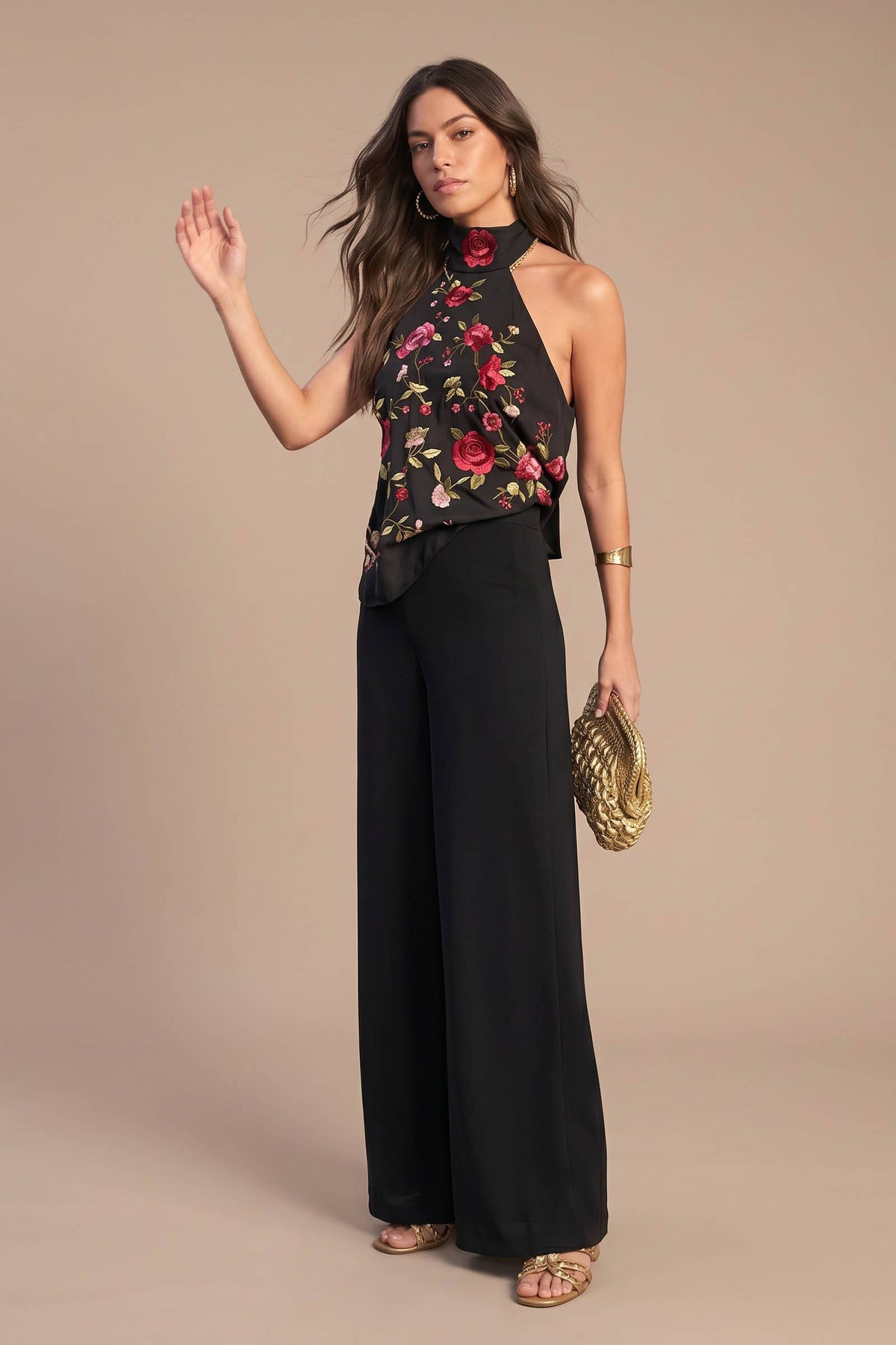Set aus schulterfreiem Oberteil mit Print und Hose mit weitem Bein