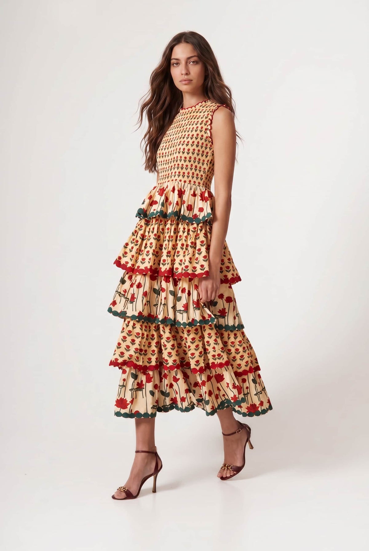 Plissiertes Maxikleid mit Print