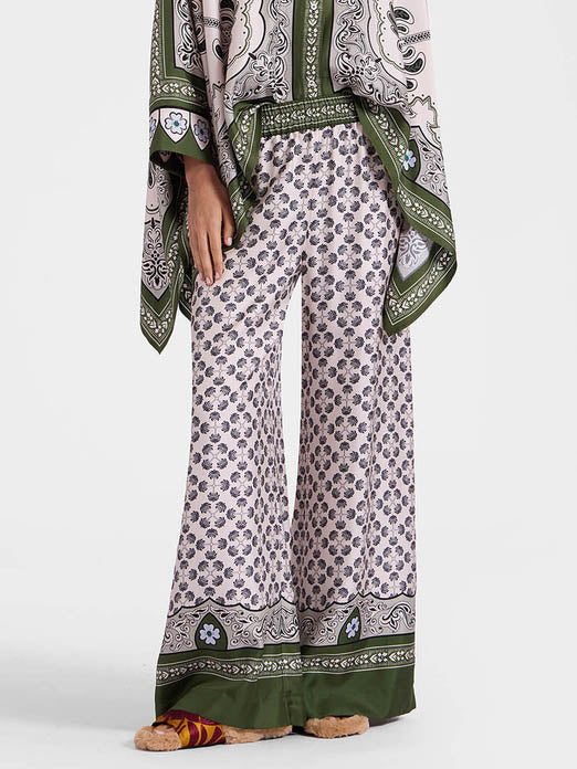 Einzigartige, locker sitzende Wide-Leg-Hose mit Palmen- und Blumenprint