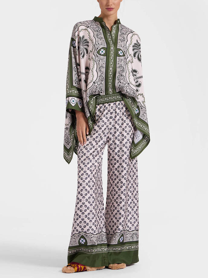 Einzigartige, locker sitzende Wide-Leg-Hose mit Palmen- und Blumenprint