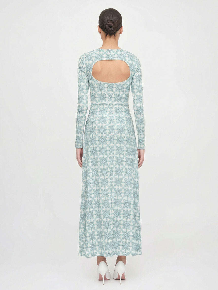 Simple Geometric Pattern Printed Slim-fit Maxi Dress