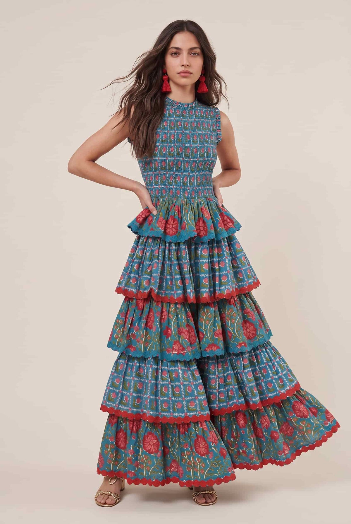 Plissiertes Maxikleid mit Print
