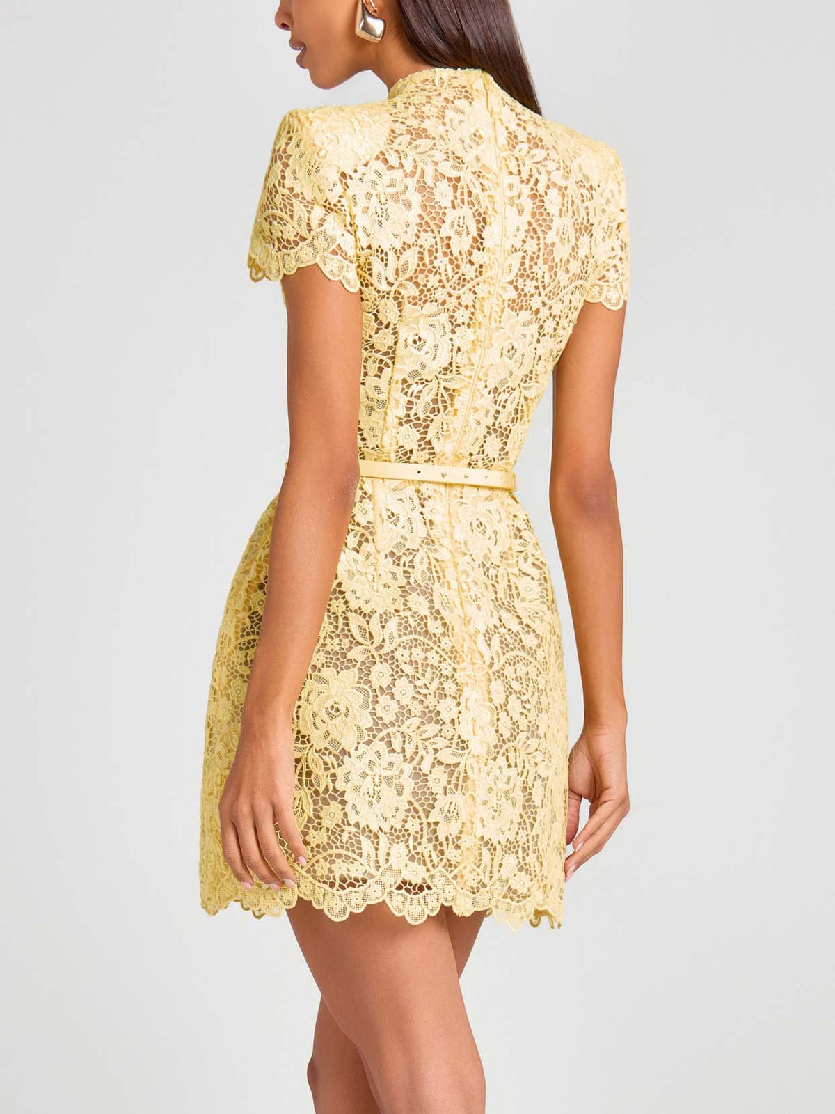 Elegant Short Sleeve Floral Lace Mini Dress