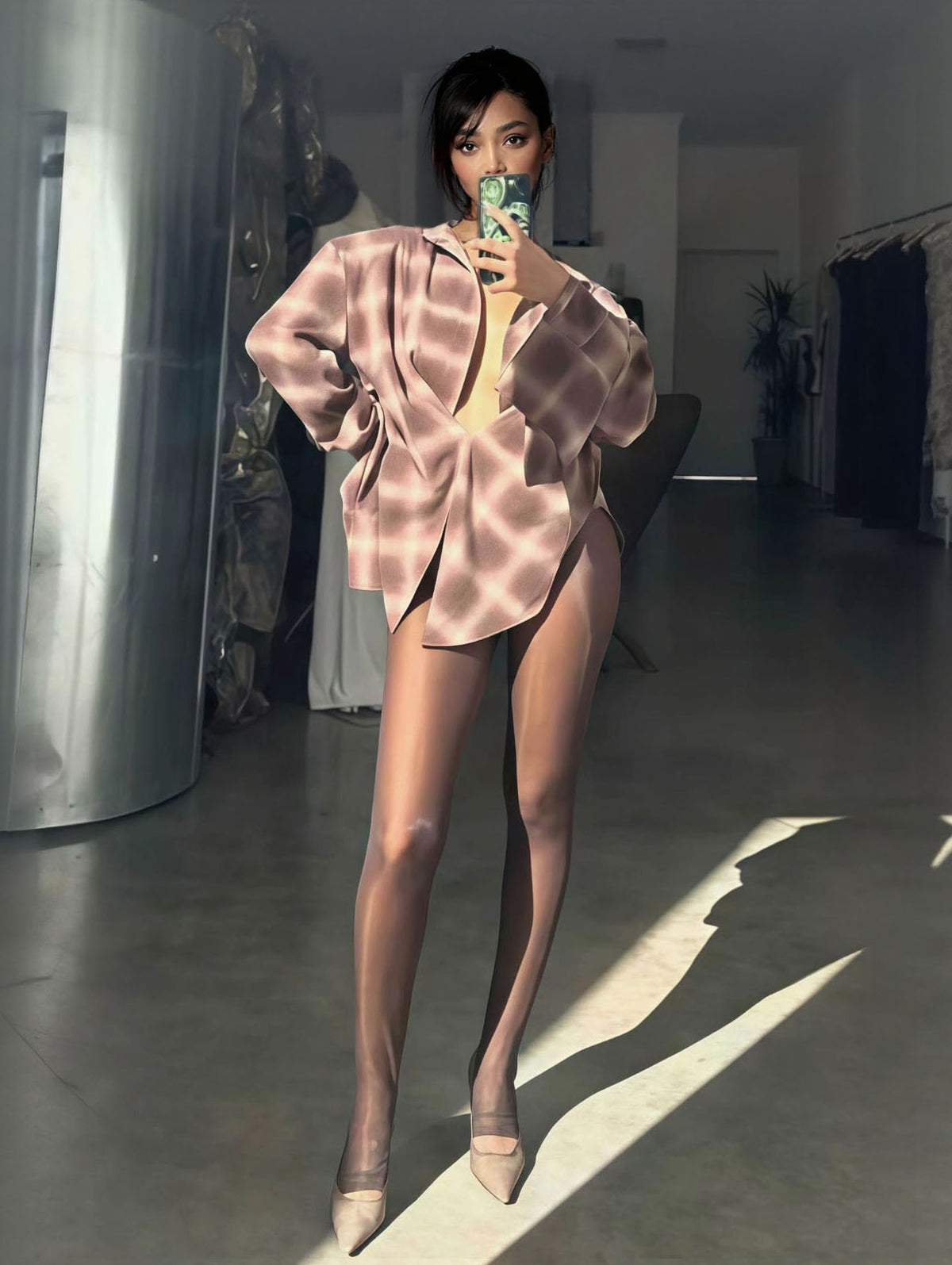 Chemise vintage raffinée à manches longues et à carreaux