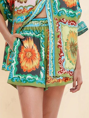 Pantalones cortos especiales con estampado de girasoles y cintura elástica