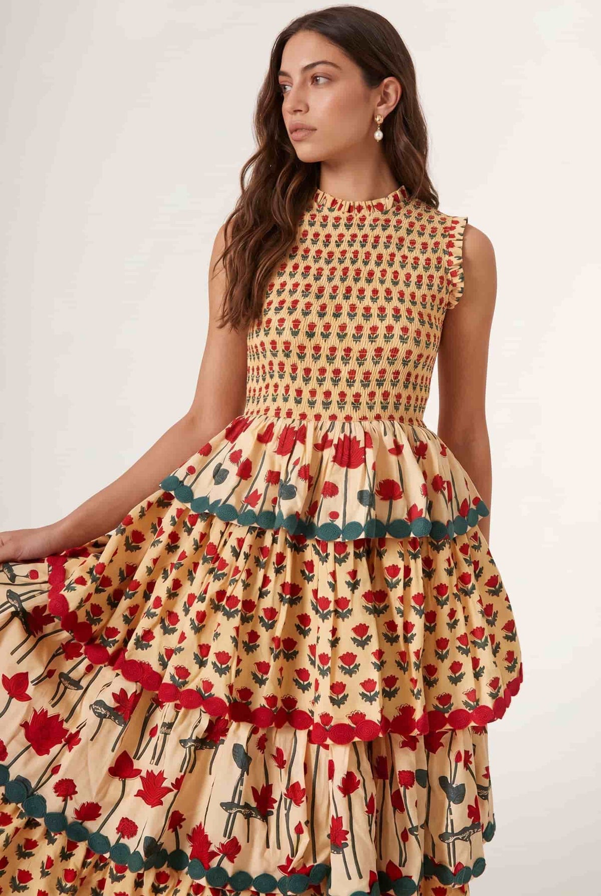 Plissiertes Maxikleid mit Print