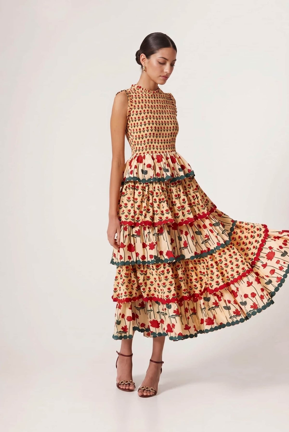 Plissiertes Maxikleid mit Print