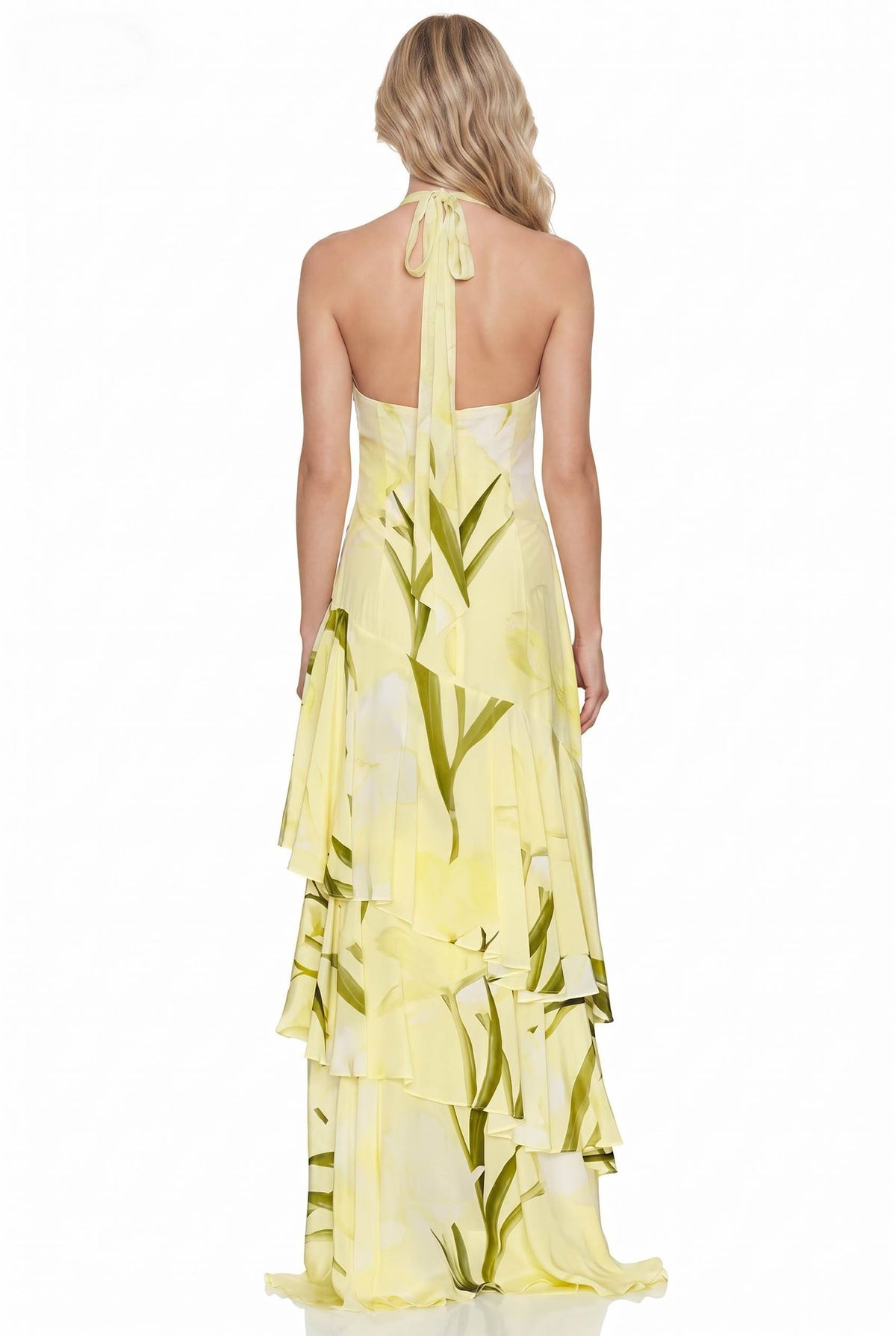 Vestido largo estampado con cuello halter