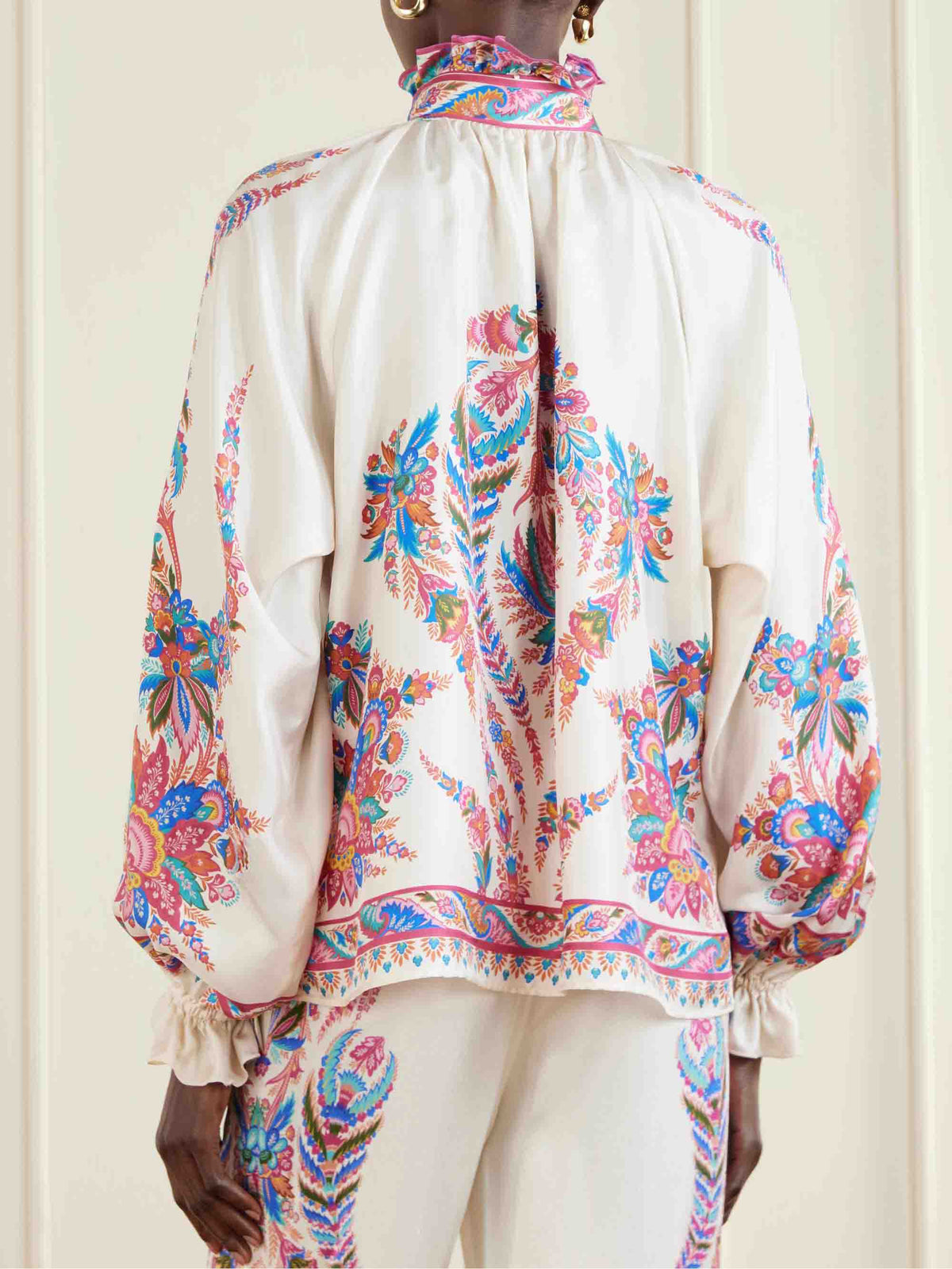 Exquisite Bow Detail Paisley Print Satin Two-Piece Set