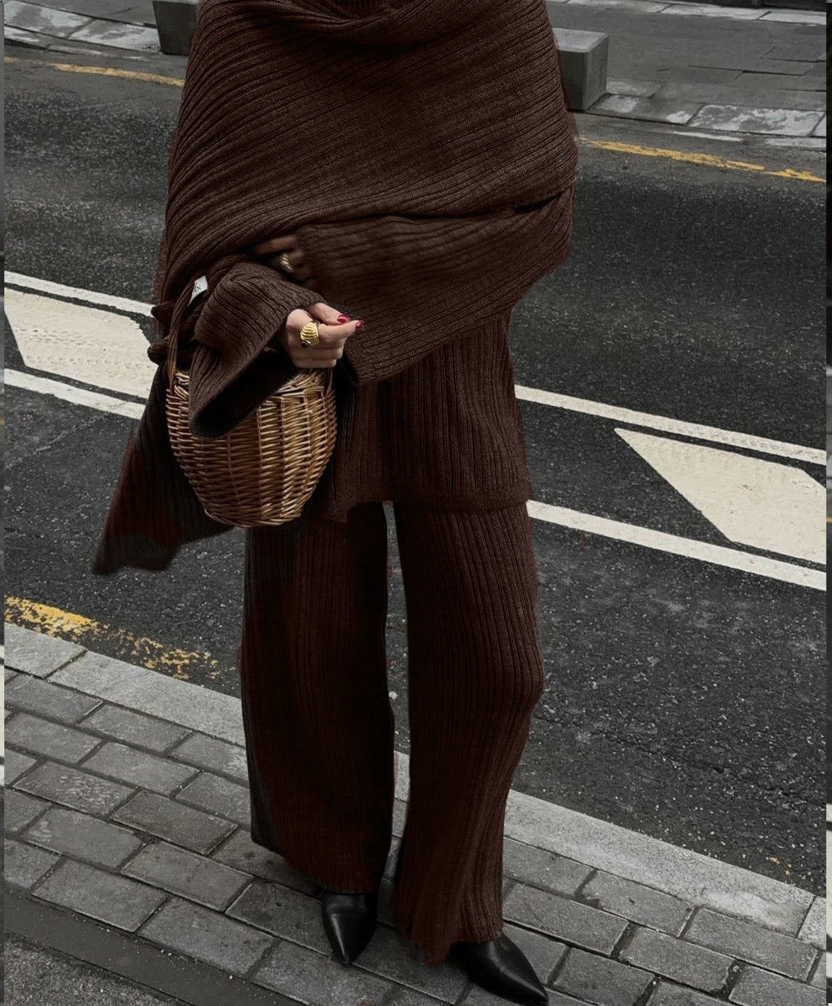 Ribbed Knit 3 Piece Set, Oversized Sweater   Wide Leg Pants   Wrap Shawl Scarf, Women Fall Winter Matching Outfit
