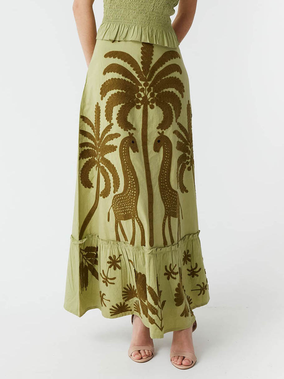 Elegant Palm Tree And Exotic Bird Print Skirt