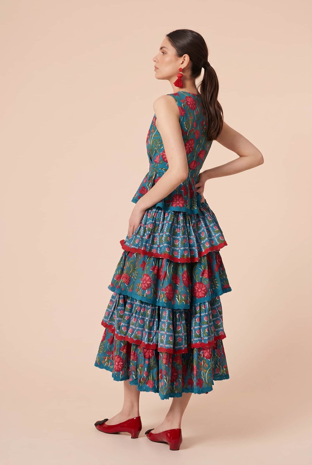Plissiertes Maxikleid mit Print