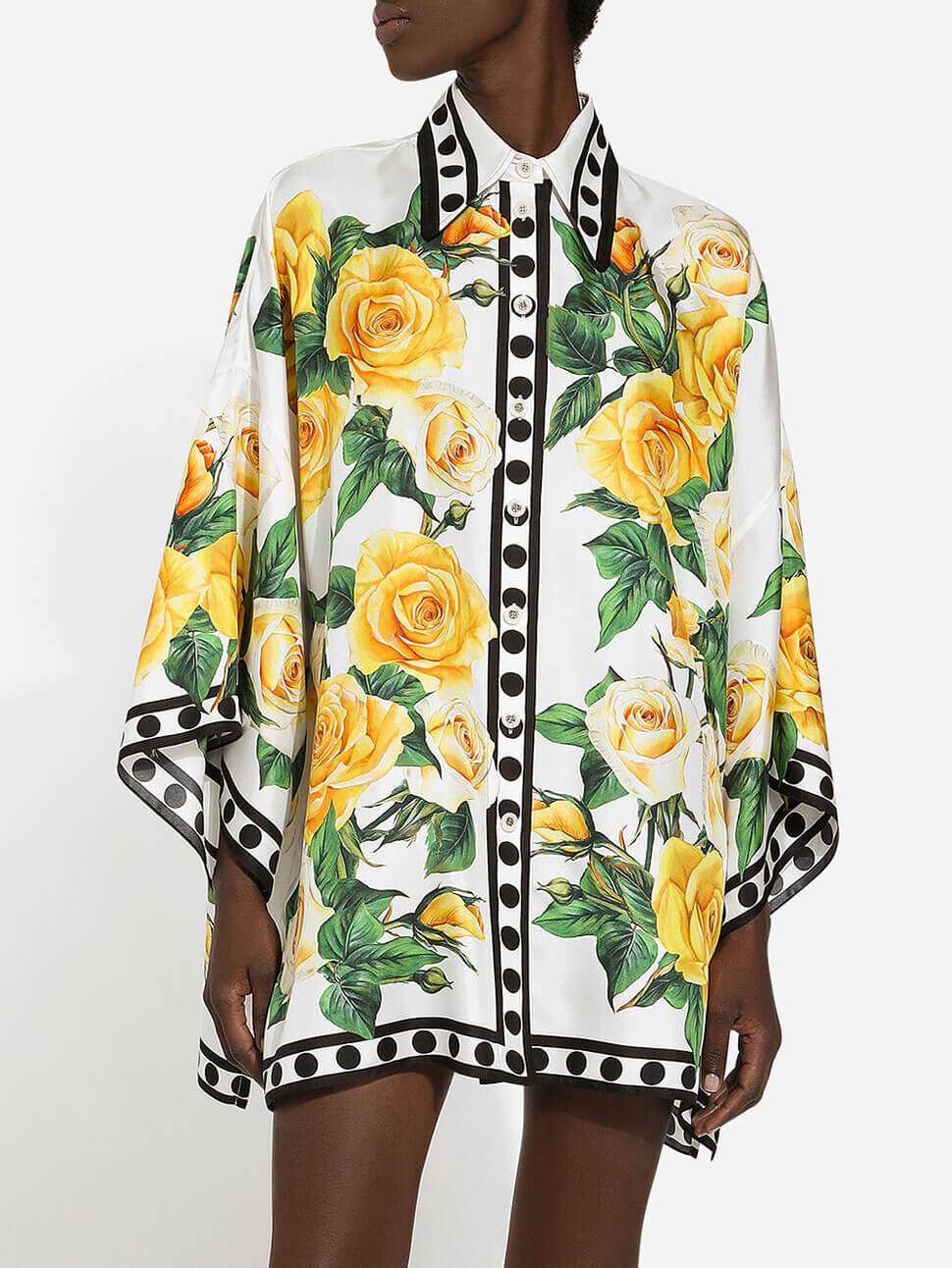 Camicia morbida con revers e stampa di rose