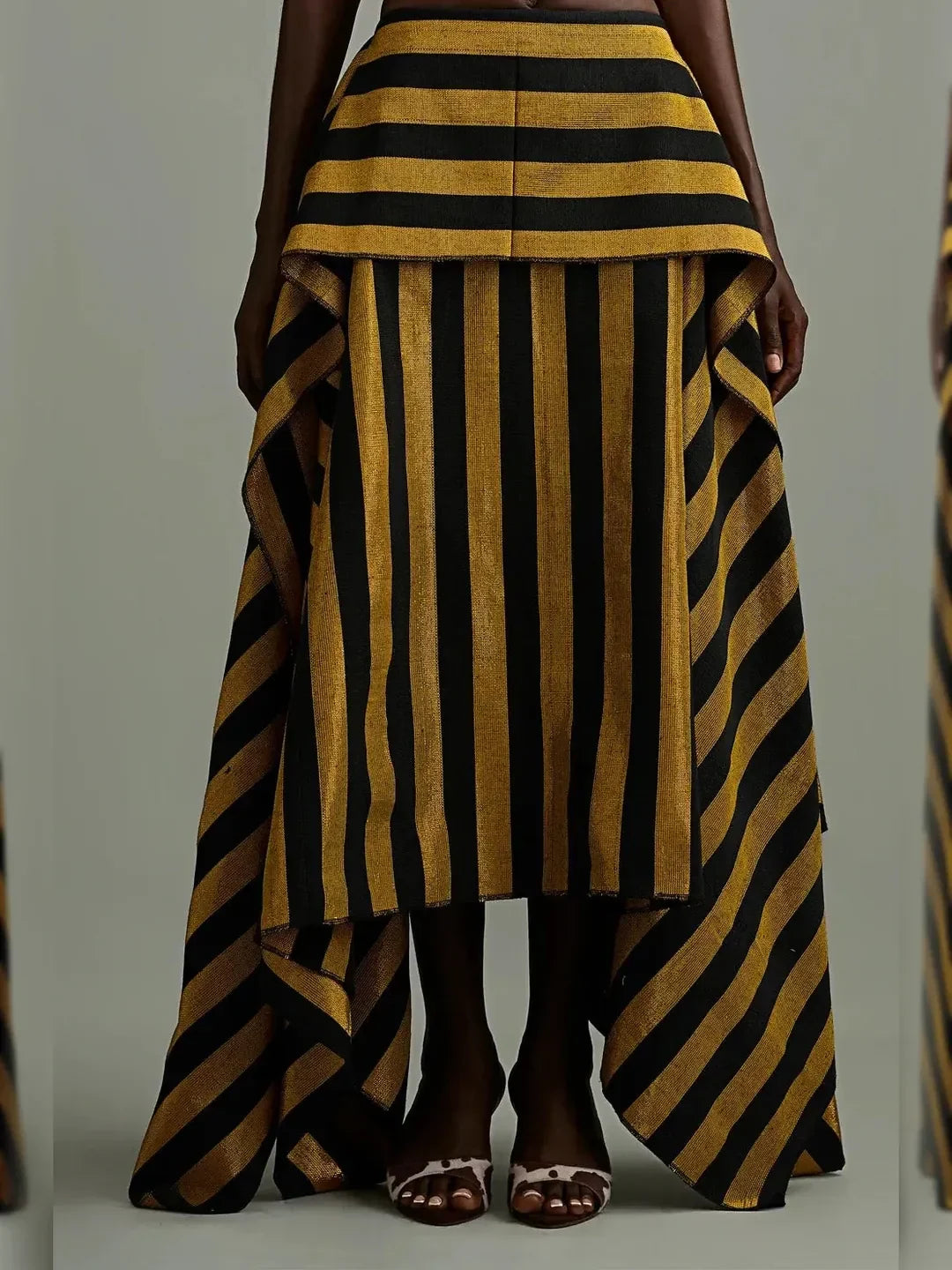 Striped Halter Corset Top and Tiered High-Low Maxi Skirt Two-Piece Set