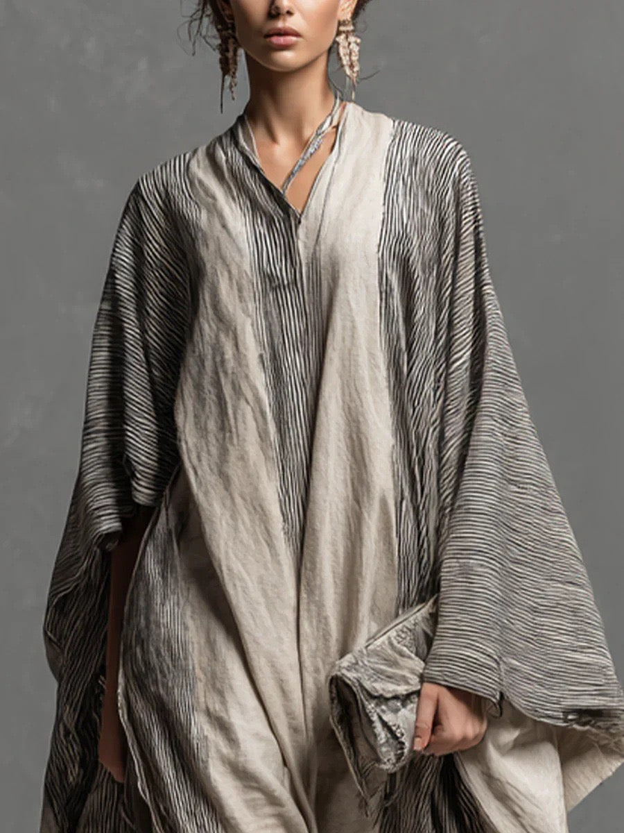 Oversized Textured Pleated Wide-Leg Jumpsuit With Kimono Sleeves