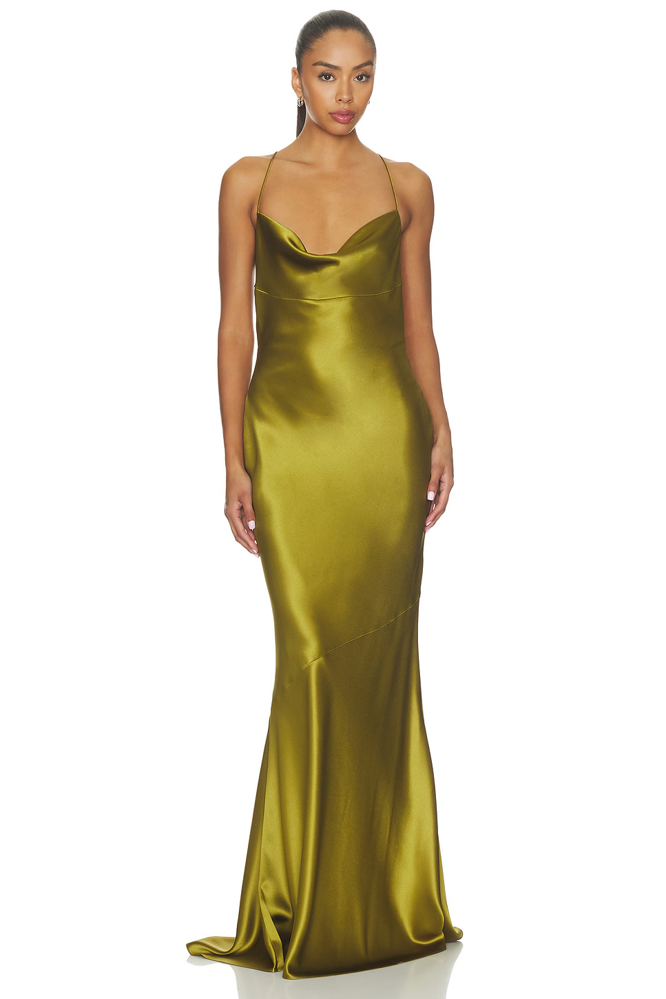 Olive Green Satin Poncho Long Dress