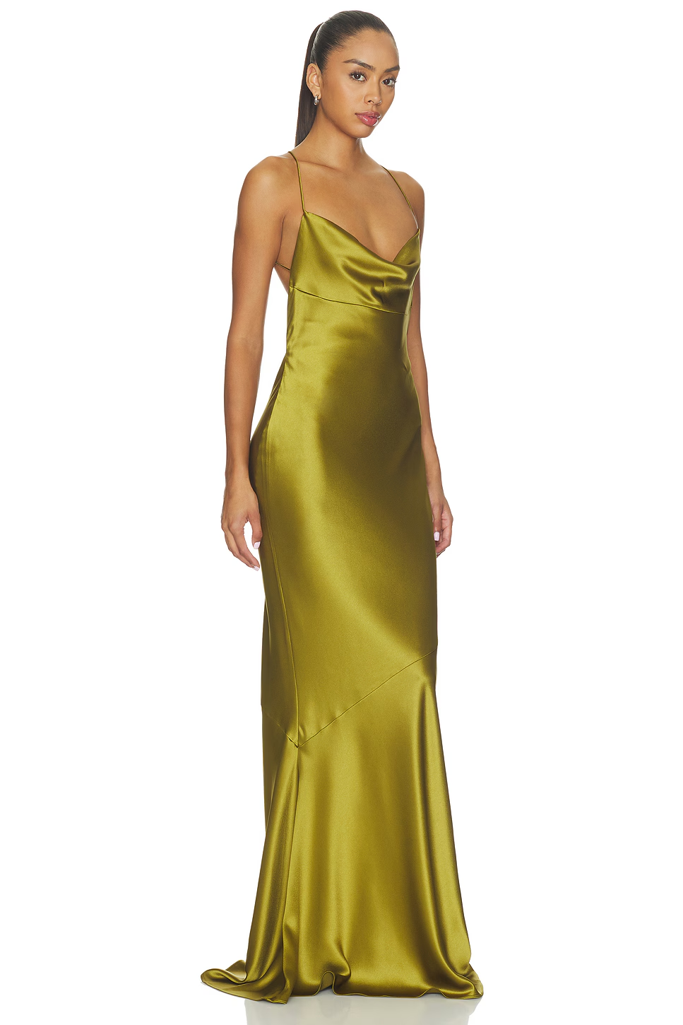 Olive Green Satin Poncho Long Dress