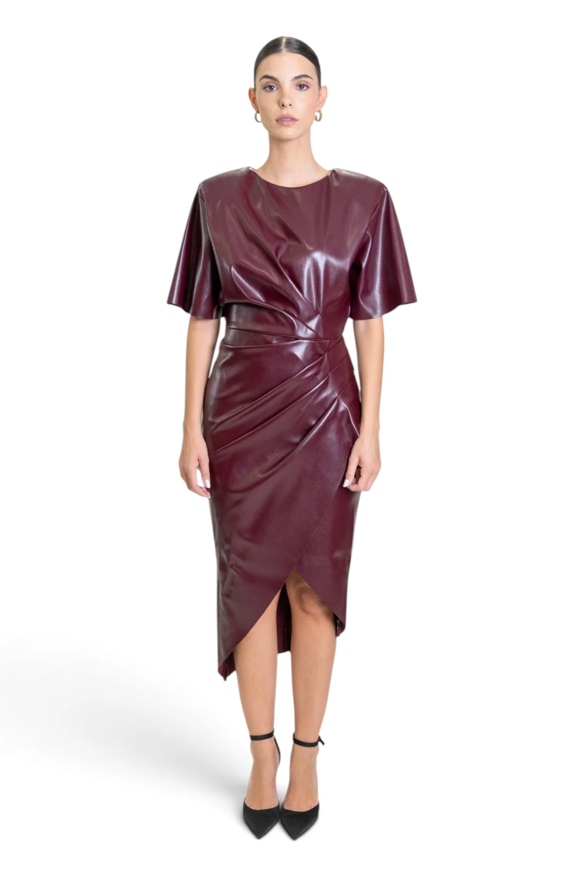 Dried Wrap Faux Leather Midi Dress