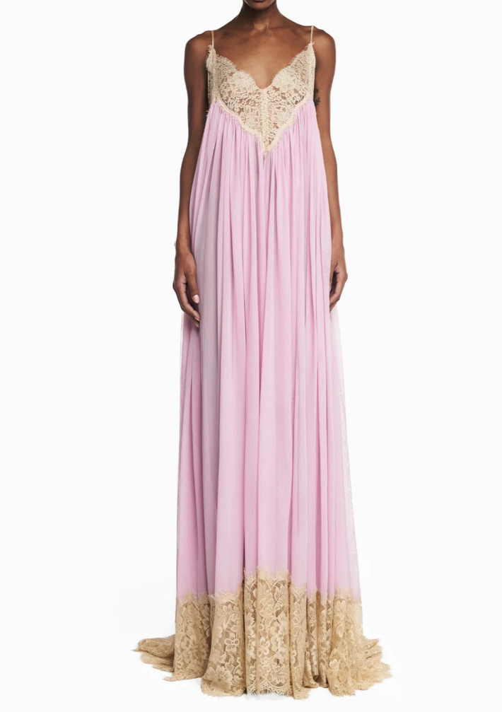 Lavender Lace Spaghetti Strap Maxi Dress / Dreamy Resort Evening Gown